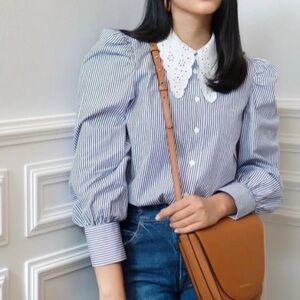 Zara Bib Collar Button Down Blouse